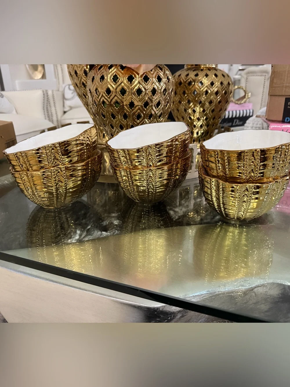 Set of 6 Elegant Gold Ceramic Serving Bowl Fable Aura Bowl, 5.5